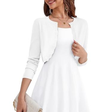 Imagem de OmicGot Cardigã feminino de malha de manga comprida cropped frente aberta bolero para vestidos P-GG, B02 - branco, M