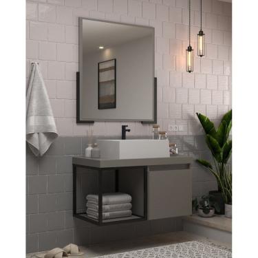 Imagem de Conjunto Balcão para Banheiro com Espelheira Miami 80 Cimento