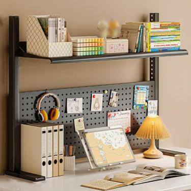 Imagem de Estante de mesa ajustável para mesa de computador, organizador de estante de mesa de computador, estante de bancada, prateleira de exibição de cabana de armazenamento para escritório doméstico e
