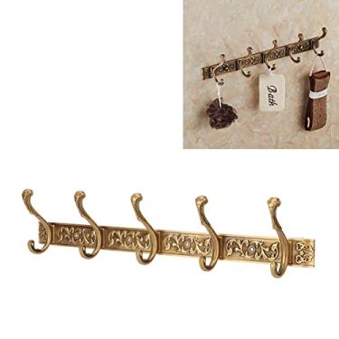 Imagem de Cabide de parede montado, ganchos de parede de alumínio para pendurar com 5 ganchos vintage dourado cabide de parede porta-chaves para corredor de parede/532