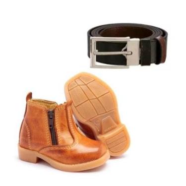 Imagem de Kit Botina Infantil de Couro Unissex e Cinto Dupla Face Leve Prático-Masculino