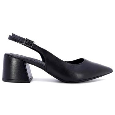 Imagem de Sapato Slingback Salto Bloco Couro Usaflex Bico Fino Ak0202