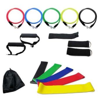 Imagem de Kit Tubing 11 Peças + 5 Mini Bands Treinamento Funcional - Fox Fit