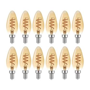 Imagem de Globe Electric Lâmpada de LED regulável vintage Edison B10 Edison B10 branco macio equivalente de 40W pacote com 12, base de candelabro E12, 125 lúmens, vidro âmbar 34839, transparente, 12 unidades