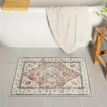 Imagem de Uphome Tapete de banho laranja, tapetes de banheiro boho envelhecidos de fazenda, tapetes de banheiro pequenos de veludo superaconchegante, antiderrapante, lavável na máquina, tapete para banheiro,