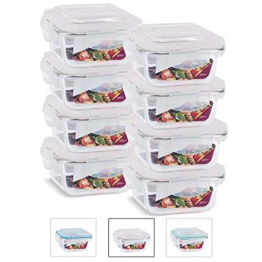 Imagem de Casa Linda - Conjunto 8 Potes Vidro Transparente Tampa Plástico Hermético Marmita 320 ml (Branco) - Armazenamento de Longo Prazo e Refeições Fora de Casa