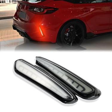 Imagem de PGTOPONE Refletores de para-choque traseiro de LED vermelho lâmpadas de luz traseira de freio de neblina compatíveis com Honda Civic TYPE R 2024 2025 Kits DRL de seta (estilo fumaçado)