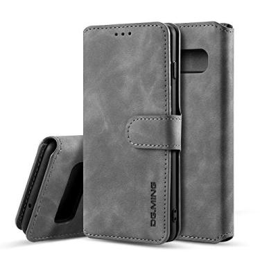 Imagem de UEEBAI Capa de couro PU para Samsung Galaxy S10 5G, carteira vintage retrô premium flip capa interna de TPU [compartimentos para cartão] [fecho magnético] função de suporte fólio proteção total à prova de choque - cinza
