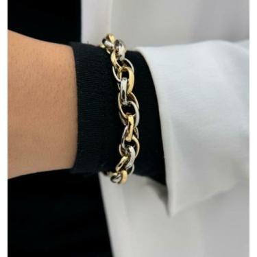 Imagem de Pulseira Bracelete Feminino Corrente elos grosso elo duplo Oval mix du
