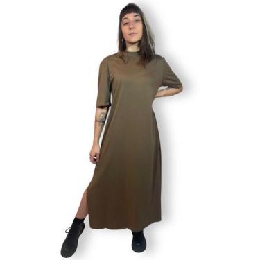 Imagem de Vestido em malha algodão com manga detalhe fenda lateral midi premium 