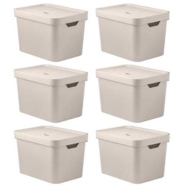 Imagem de 6x Caixa Organizadora 18L Multiuso com Tampa Bege OU Cube