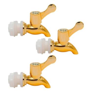 Imagem de Kit 3 Torneiras para Suqueira Dispenser Plástico Dourada Luxo Filtro c