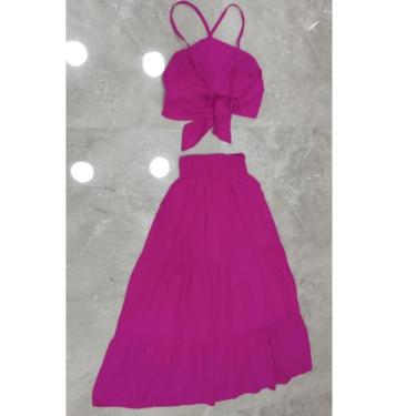Imagem de Conjunto de saia longa e top estampado verão - LALOKA, Pink, M