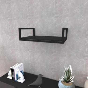 Imagem de Prateleira industrial suspensa estante parede nicho preta cozinha escr