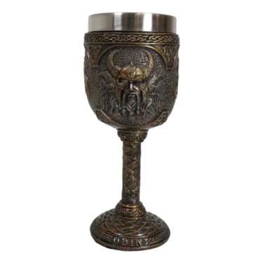 Imagem de Cálice de vinho em resina Ebros Nórdico Mythology Viking Alfather Odin God Of Asgard 200 ml com forro de aço inoxidável Asgardian Ruler Thor Loki Frigga Royal Gods Family Celtic Knotwork Base