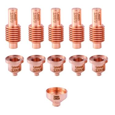 Imagem de CZlewan 5 peças 120573 eletrodos e 5 peças 120826 pontas de bocal e 1 peça 120828 escudo adequado para 600 consumíveis de tocha de corte de plasma