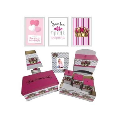 Imagem de Kit Higiene Bebe Safari Maternidade Com Trio De Quadros Mdf - CasaBebe