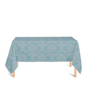 Imagem de Toalha de Mesa Retangular em Tecido Jacquard Azul Bebê e Bege Medalhão