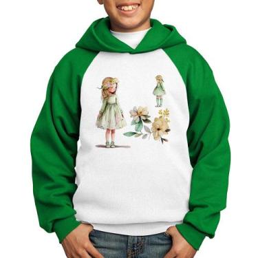 Imagem de Moletom Infantil Meninas e Flores - Foca na Moda, Branco, Verde, 14