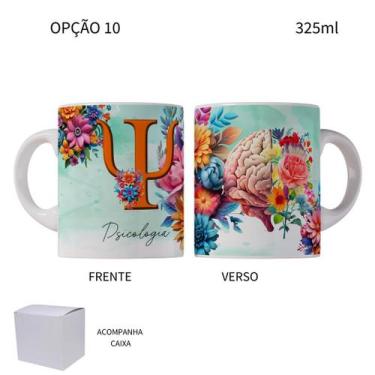Imagem de Caneca 325ml Profissões Psicologia Psicóloga Flores - LARANJA E MIMOS