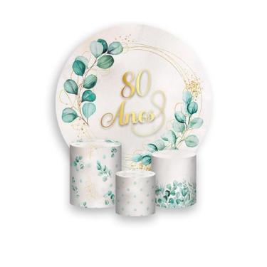 Imagem de Painel De Festa Redondo 1,50x1,50 + Trio De Capas Cilindro - 80 Anos G