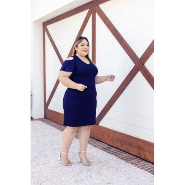 Imagem de Vestido Midi Viscolycra Ombro De Fora Plus Size - Luh May, GG, Azul, M