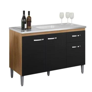 Imagem de Balcão de Pia 3 Portas Gabriela 120 cm Amendoa Preto Sem Tampo AJL Móv