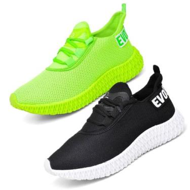 Imagem de Kit 2 Pares Feminino Esportivo Solado 4D  Preto/Verde - Evoltenn, Pret