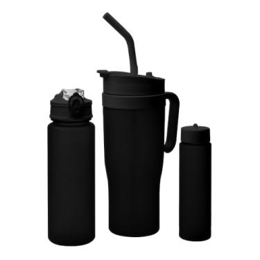 Imagem de LYOR - Conjunto 2 Garrafas Squeeze e 1 Caneca com Canudo em Plástico - Cor Preto