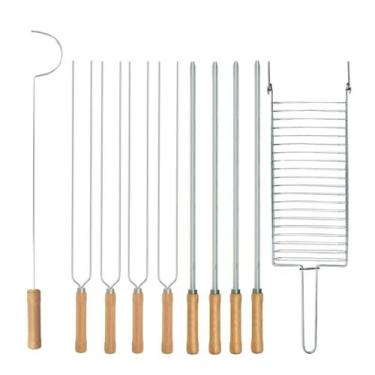 Imagem de Kit Preparo Churrasco 10pcs Churrasqueira Grelha e Espetos 55cm Simple