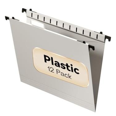 Imagem de NORDUN Pasta de arquivo suspensa de plástico, tamanho carta, pacote com 12 pastas suspensas reforçadas, pastas de arquivo resistentes, pastas de arquivo cinza com abas, pastas suspensas para armário