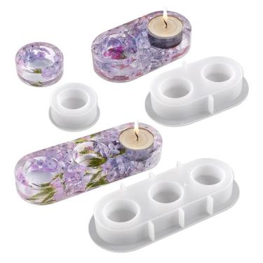 Imagem de Moldes de suporte de vela Tealight de silicone – Conjunto de 3 tamanhos (1, 2, 3 furos) - Design versátil de várias cavidades para fundição de resina, cera, concreto - Perfeito para artistas de resina