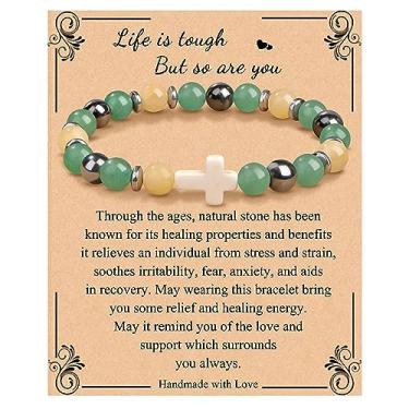 Imagem de JoycuFF Pulseiras cristãs para mulheres, pulseiras cruzadas para mulheres religiosas, Páscoa, católicas, pedras naturais, joias cristãs, fé, comunhão, presentes de batismo, Get Well Soon Gift-Life is