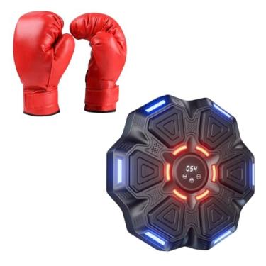 Imagem de simhoa Máquina de boxe de música, almofada de perfuração eletrônica do alvo da reação do saco de areia do alvo da parede do boxe com luvas das crianças para, Preto