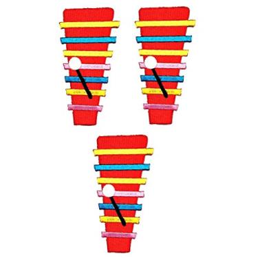 Imagem de Umama Conjunto de 3 adesivos de xilofone de xilofone costurados em apliques de xilofone vermelho instrumento fofo desenho animado bordado emblema emblema decorativo reparo de fantasia artesanal ou