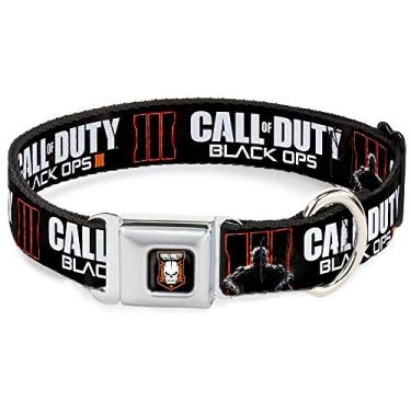 Imagem de Fivela de cinto de segurança com fivela para cães – CALL OF DUTY-BLACK OPS III/Soldier/Molten Trey Logotipo Preto/Branco/Laranja – 2,5 cm de largura – Cabe em pescoço de 38,1 – 66 cm – Grande