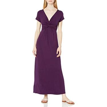 Imagem de Star Vixen Vestido longo feminino de manga curta com frente torcida, Roxo liso, G