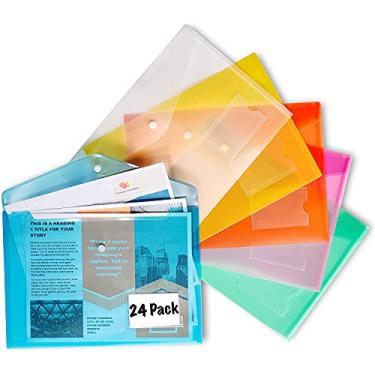 Imagem de Envelopes de plástico, pastas de arquivos de poliéster, pastas transparentes de documentos | Tamanho da folha A4 da letra dos EUA | Fecho de botão de pressão com compartimento frontal para etiqueta de cartão de visita | para casa, escritório, organização escolar, pacote com 24