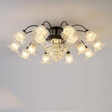 Imagem de JUANYAO Lustre Sputnik de cristal de luxo moderno vintage com acabamento cromado dourado luz pendente de metal exclusiva flor decoração de vidro para bar de cozinha