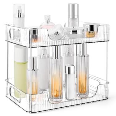 Imagem de TENDER EPOCH Organizador de balcão de banheiro de 2 camadas, armazenamento de bancada, organizador de cômoda, organizador de maquiagem, organizador de perfumes, cosméticos e cosméticos - transparente