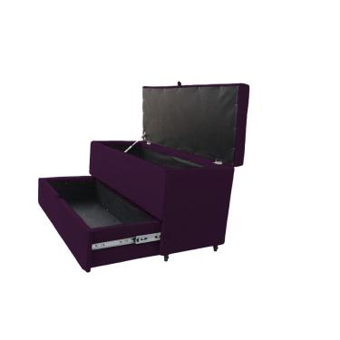 Imagem de Recamier Puff Baú Sapateira E Gaveta 90 Cm Para Cama De Solteiro - Roxo