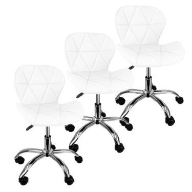 Imagem de Kit 3 Cadeiras Slim Office Estofada Base Giratória Cromada - Lianto De