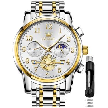 Imagem de OLEVS Relógios masculinos de fácil leitura, clássico, com calendário, vestido de negócios, luxuoso, mostrador grande, preto, impermeável, luminoso, relógio de pulso masculino de aço inoxidável