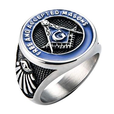 Imagem de INRENG Anel maçônico maçônico vintage de aço inoxidável para motociclista azul livre e aceito, Metal, Sem pedra preciosa