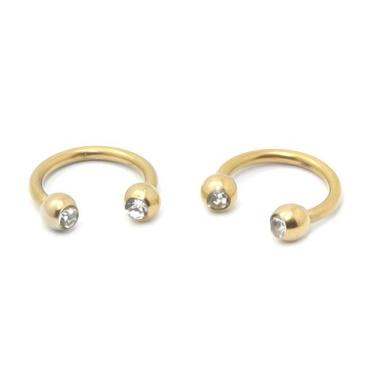 Imagem de Piercing Ferradura com Pedras PVD Dourado Aço Cirúrgico 1.2mm - M2 Pie