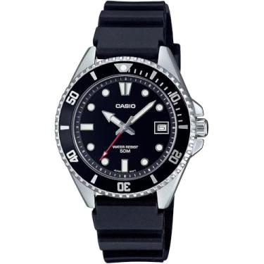 Imagem de Casio Relógio feminino analógico padrão unidirecional moldura giratória mostrador preto pulseira de resina de base biológica MDV-10-1A1VDF, preto, tamanho único, pulseira, Preto, One Size, alça