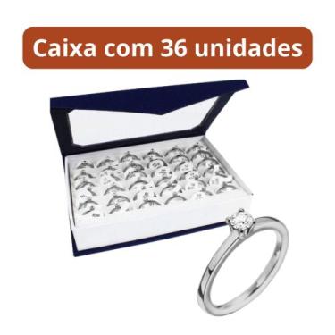 Imagem de Caixa Com 36 Aneis Solitário Aço Inox - Sem marca