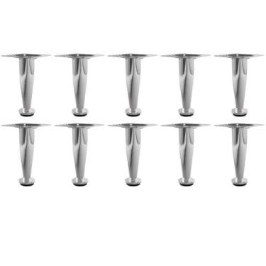 Imagem de Kit 10 Pé Para Móveis Regulável Cônico Cromado 15cm em Aço - HD