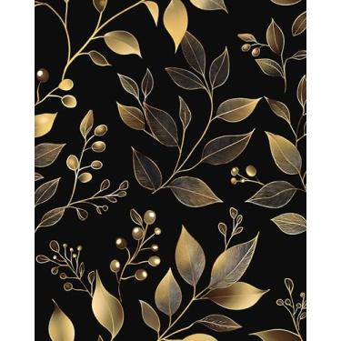 Imagem de Papel de parede preto dourado descasque e cole folhas douradas escuras papel de contato floral 44 x 998 cm papel de parede vintage retrô à prova d'água para quarto, sala de estar, bancada, armários de