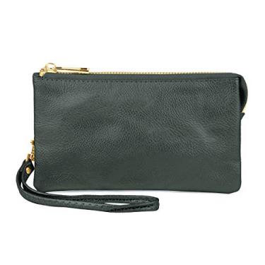 Imagem de RIAH FASHION Bolsa clutch de couro sintético conversível - Mini bolsa de mão removível com alça transversal para celular, Verde escuro, 4 ⅔" x 7 ⅔" W